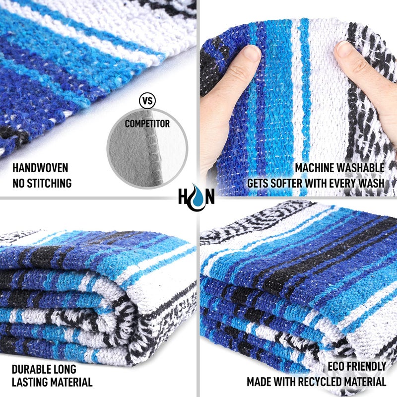 Hydration Nation Authentic Extra Large Mexican Blanket - Handwoven Yoga, Serape, Artisanal Falsa, Beach, Camping, Picnic, Outdoor Blanket (King Turquoise) - Image 5